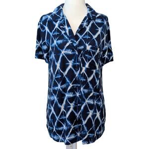 Soma Blue & White Cool Nights Button Up Short Sleeve Sleep Shirt Size Medium